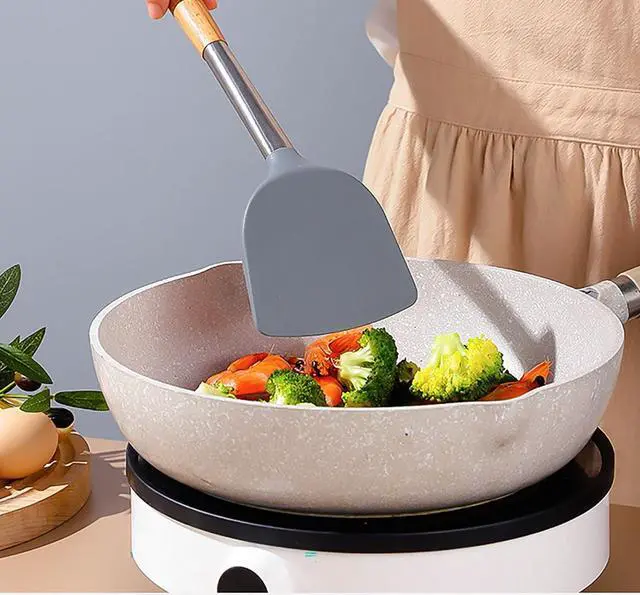 Alt view image 4 of 7 - Silicone Spatula Shovel, 14 Inch Gray Turner High Temperature Resistance with Wooden Handle for Cooking and Fried (1)