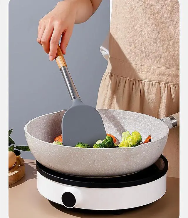 Alt view image 5 of 7 - Silicone Spatula Shovel, 14 Inch Gray Turner High Temperature Resistance with Wooden Handle for Cooking and Fried (1)