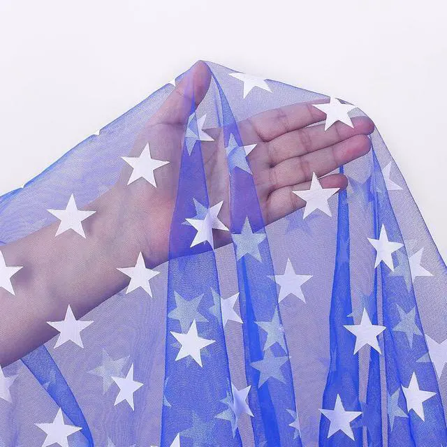 Alt view image 6 of 7 - B-COOL Blue Gauze Table Runner White Stars Table Fabric 10FT | Sheer Dining Wedding Holiday Tulle Table Decor for Home Party 29x120Inch