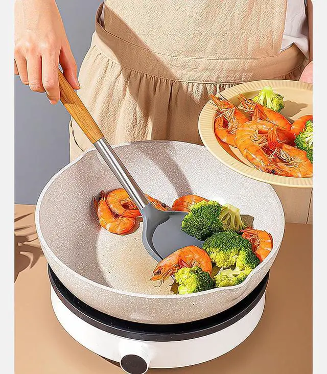 Alt view image 7 of 7 - Silicone Spatula Shovel, 14 Inch Gray Turner High Temperature Resistance with Wooden Handle for Cooking and Fried (1)