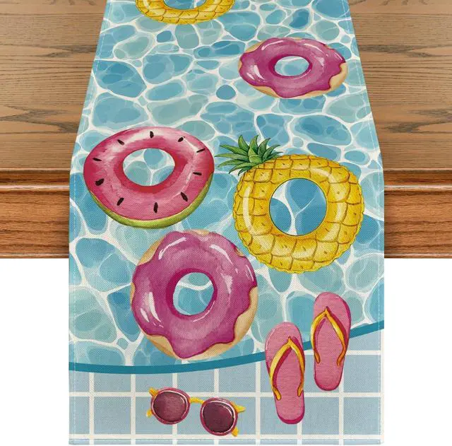 Main image of Artoid Mode Pool Swim Ring Waterproof 210 GSM Summer Table Runner, Seasonal Kitchen Dining Table Decoration for Home Party Decor 13x72 Inch