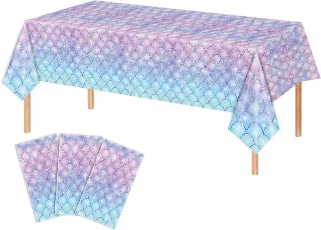 Main image of 3PCS Mermaid Tablecloth for Girls 1st 2nd Birthday Party Under the Sea Princess Themed Table Cover for Baby Shower First Decorations Rectangle Table Cover-54x108in