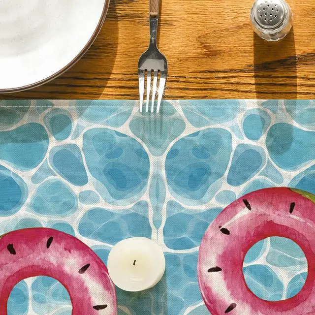 Alt view image 7 of 7 - Artoid Mode Pool Swim Ring Waterproof 210 GSM Summer Table Runner, Seasonal Kitchen Dining Table Decoration for Home Party Decor 13x72 Inch