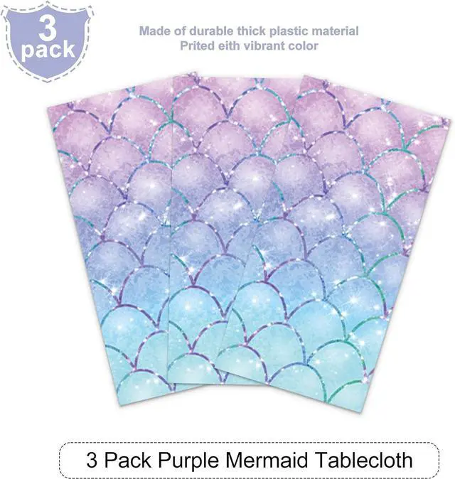 Alt view image 4 of 7 - 3PCS Mermaid Tablecloth for Girls 1st 2nd Birthday Party Under the Sea Princess Themed Table Cover for Baby Shower First Decorations Rectangle Table Cover-54x108in
