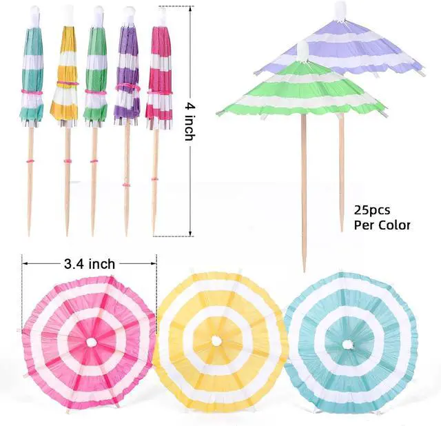 Alt view image 2 of 5 - Drink Umbrellas Cocktail Picks - 125 Pcs Cocktail Umbrellas for Drinks, Mini Paper Umbrella Cocktail Toothpicks for Summer Tropical Tiki Bar Hawaiian Beach Pool Luau Party Decorations Supplies