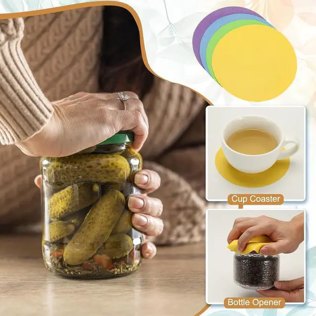 Alt view image 4 of 5 - uxcell 4pcs Silicone Jar Opener Pads, 12.5cm/5" Texture Can Opener Multipurpose Round Bottle Lid Opener Non-Slip Coasters for Weak Hands Seniors Children, Gray