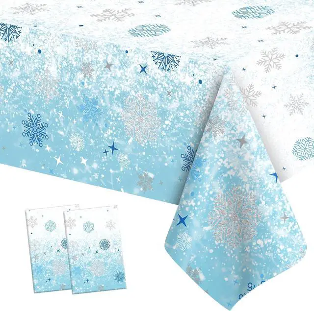Main image of 2 PCS Blue White Plastic Snowflake Tablecloth(54x108 Inch) Frozen Birthday Winter Wonderland Decorations Disposable Table Cover Tablecloths for Christmas Holiday New Year Party Favors Supplies Decor