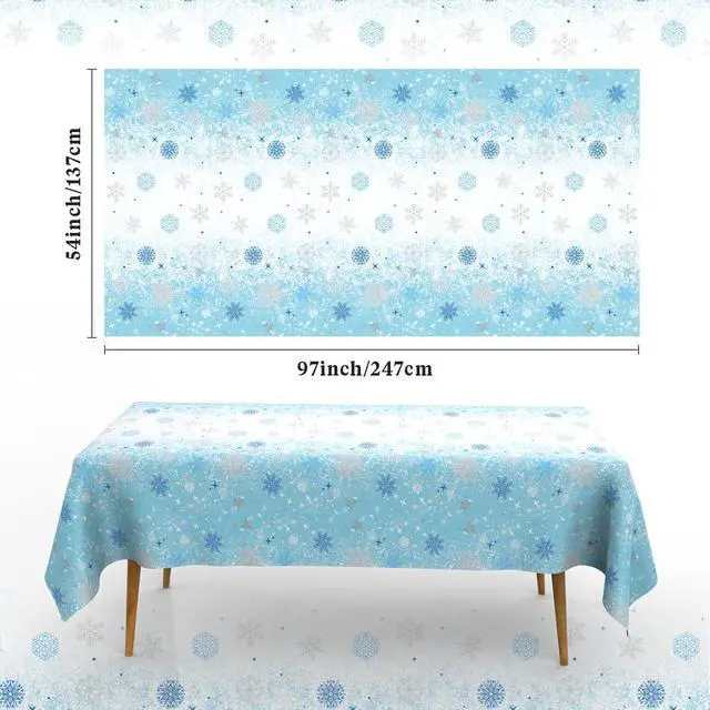 Alt view image 2 of 7 - 2 PCS Blue White Plastic Snowflake Tablecloth(54x108 Inch) Frozen Birthday Winter Wonderland Decorations Disposable Table Cover Tablecloths for Christmas Holiday New Year Party Favors Supplies Decor