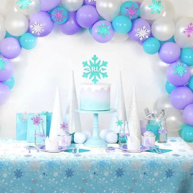 Alt view image 5 of 7 - 2 PCS Blue White Plastic Snowflake Tablecloth(54x108 Inch) Frozen Birthday Winter Wonderland Decorations Disposable Table Cover Tablecloths for Christmas Holiday New Year Party Favors Supplies Decor