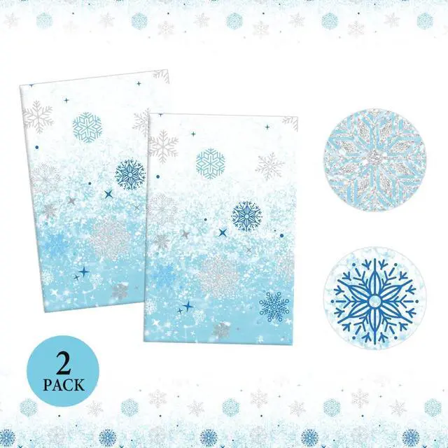 Alt view image 4 of 7 - 2 PCS Blue White Plastic Snowflake Tablecloth(54x108 Inch) Frozen Birthday Winter Wonderland Decorations Disposable Table Cover Tablecloths for Christmas Holiday New Year Party Favors Supplies Decor
