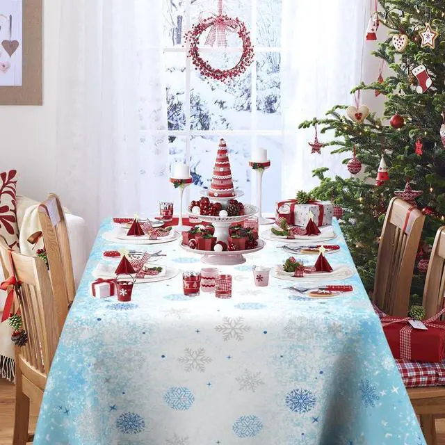 Alt view image 7 of 7 - 2 PCS Blue White Plastic Snowflake Tablecloth(54x108 Inch) Frozen Birthday Winter Wonderland Decorations Disposable Table Cover Tablecloths for Christmas Holiday New Year Party Favors Supplies Decor