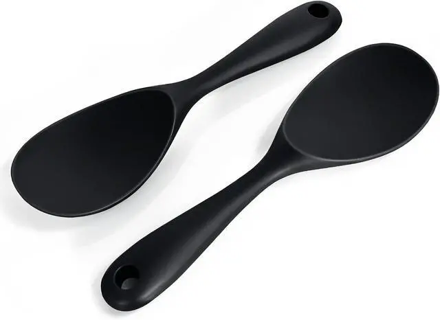 Main image of FireKylin 2 Pcs Black Silicone Rice Paddle,Non Stick Rice Spoon Scooper | Heat Resistant Rice Scooper Spatula, Ergonomic handle Rice Cooker Spoon for Rice, Mashed Potatoes, Salads and Easy to Clean