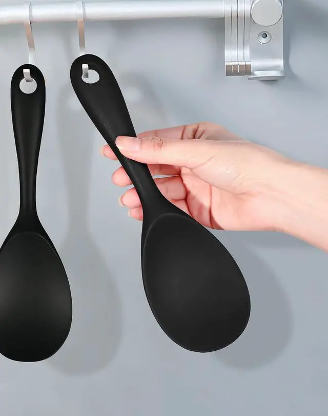 Alt view image 6 of 6 - FireKylin 2 Pcs Black Silicone Rice Paddle,Non Stick Rice Spoon Scooper | Heat Resistant Rice Scooper Spatula, Ergonomic handle Rice Cooker Spoon for Rice, Mashed Potatoes, Salads and Easy to Clean