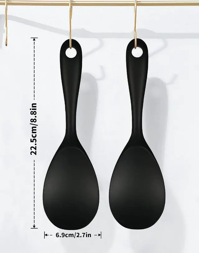 Alt view image 4 of 6 - FireKylin 2 Pcs Black Silicone Rice Paddle,Non Stick Rice Spoon Scooper | Heat Resistant Rice Scooper Spatula, Ergonomic handle Rice Cooker Spoon for Rice, Mashed Potatoes, Salads and Easy to Clean