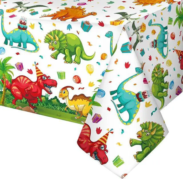 Main image of Tegeme 1 Pcs Dinosaur Table Cover Disposable Plastic Tablecloth Party | 54x108 Inch Waterproof Cover, Birthday Party Supplies, Dinosaur Theme Decor, Disposable for Easy Cleanup, Kids Picnic