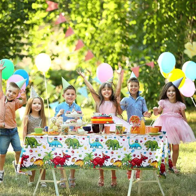 Alt view image 2 of 7 - Tegeme 1 Pcs Dinosaur Table Cover Disposable Plastic Tablecloth Party | 54x108 Inch Waterproof Cover, Birthday Party Supplies, Dinosaur Theme Decor, Disposable for Easy Cleanup, Kids Picnic