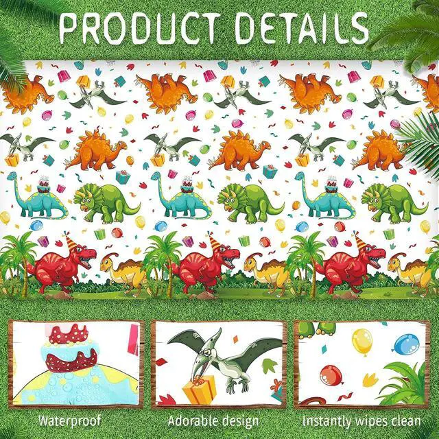 Alt view image 3 of 7 - Tegeme 1 Pcs Dinosaur Table Cover Disposable Plastic Tablecloth Party | 54x108 Inch Waterproof Cover, Birthday Party Supplies, Dinosaur Theme Decor, Disposable for Easy Cleanup, Kids Picnic