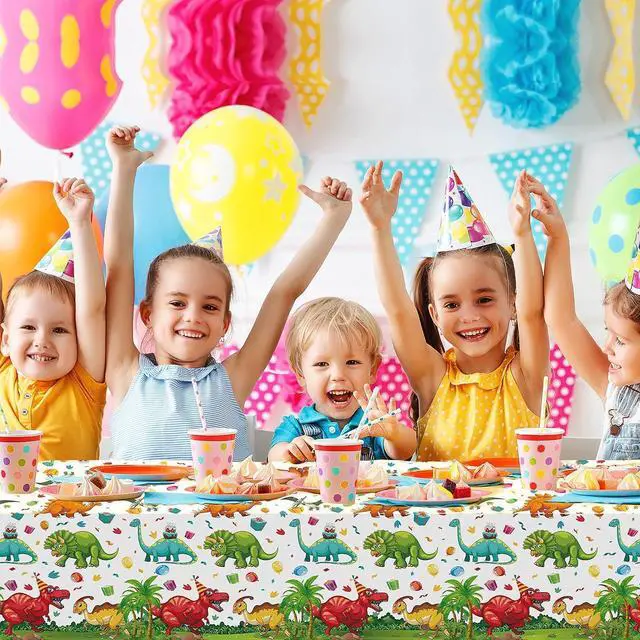 Alt view image 6 of 7 - Tegeme 1 Pcs Dinosaur Table Cover Disposable Plastic Tablecloth Party | 54x108 Inch Waterproof Cover, Birthday Party Supplies, Dinosaur Theme Decor, Disposable for Easy Cleanup, Kids Picnic