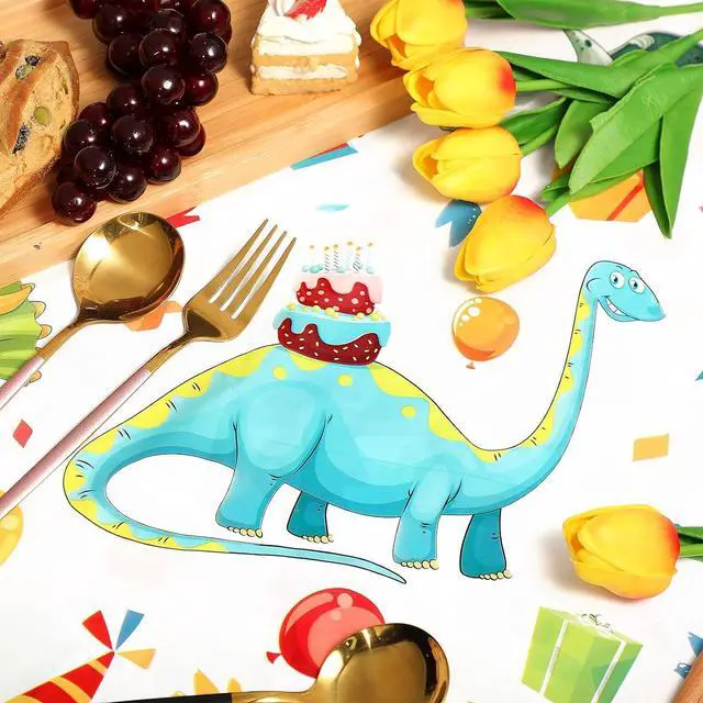 Alt view image 5 of 7 - Tegeme 1 Pcs Dinosaur Table Cover Disposable Plastic Tablecloth Party | 54x108 Inch Waterproof Cover, Birthday Party Supplies, Dinosaur Theme Decor, Disposable for Easy Cleanup, Kids Picnic