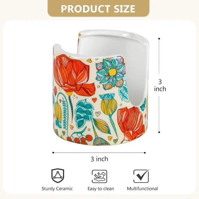 Alt view image 2 of 6 - Kitchen Sink Sponge Holder, Dish Sponge Rack Cute Ceramic Brush Holder Farmhouse Kitchen Decor, Floral Dish Rack for Brush, Scrubbers, Bathroom, Sink (Red-Flower)