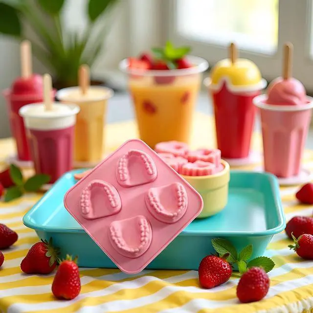 Alt view image 4 of 7 - Pink 4 Hole Denture Teeth Shaped Ice Cube Mold Silicone Ice Tray DIY Ice Cream Funny Gag Gift For Dentist Seniors Ice Tray Molds, Ice Cube Molds and Trays