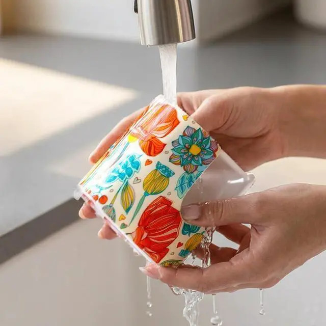 Alt view image 5 of 6 - Kitchen Sink Sponge Holder, Dish Sponge Rack Cute Ceramic Brush Holder Farmhouse Kitchen Decor, Floral Dish Rack for Brush, Scrubbers, Bathroom, Sink (Red-Flower)