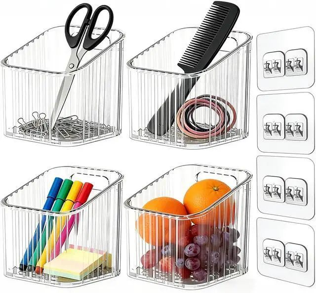 Main image of 4 Pack Clear Stackable Organizer Bins, Storage Bin, Pantry & Desk Organizer | Space-Saving Stackable Wall Storage Multi-Purpose Storage For Kitchen Bathroom Office & More Small Items