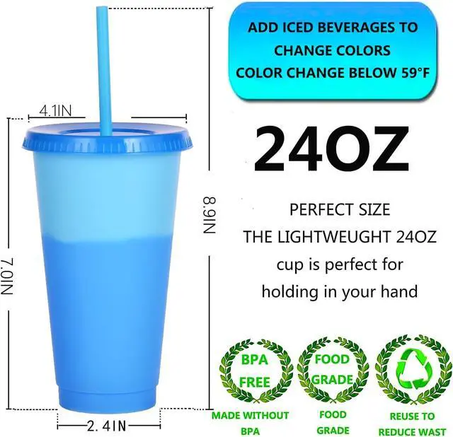 Alt view image 3 of 7 - Color Changing Cups, 5 Pack 24oz Plastic Tumblers, Reusable Iced Coffee & Smoothie Cups with Lids and Straws for Parties and Travel (5 Change, 5 Packs)
