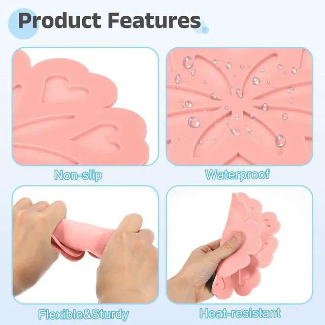 Alt view image 3 of 6 - uxcell 2Pcs Silicone Trivet Mats, Flower Pattern Silicone Pad Hot Pad Pan Protectors Table Protector Heat Resistant Mat for Countertop, Hot Dishes, Hot Pots and Pans, Pink