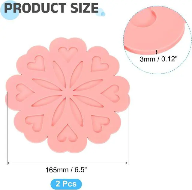 Alt view image 2 of 6 - uxcell 2Pcs Silicone Trivet Mats, Flower Pattern Silicone Pad Hot Pad Pan Protectors Table Protector Heat Resistant Mat for Countertop, Hot Dishes, Hot Pots and Pans, Pink