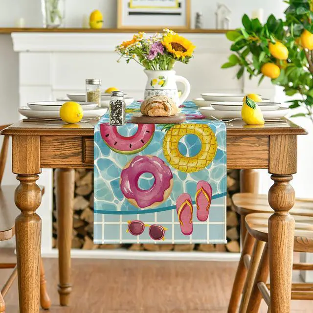 Alt view image 2 of 7 - Artoid Mode Pool Swim Ring Waterproof 210 GSM Summer Table Runner, Seasonal Kitchen Dining Table Decoration for Home Party Decor 13x72 Inch