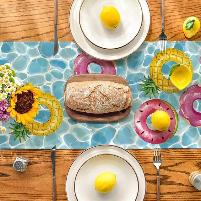 Alt view image 3 of 7 - Artoid Mode Pool Swim Ring Waterproof 210 GSM Summer Table Runner, Seasonal Kitchen Dining Table Decoration for Home Party Decor 13x72 Inch