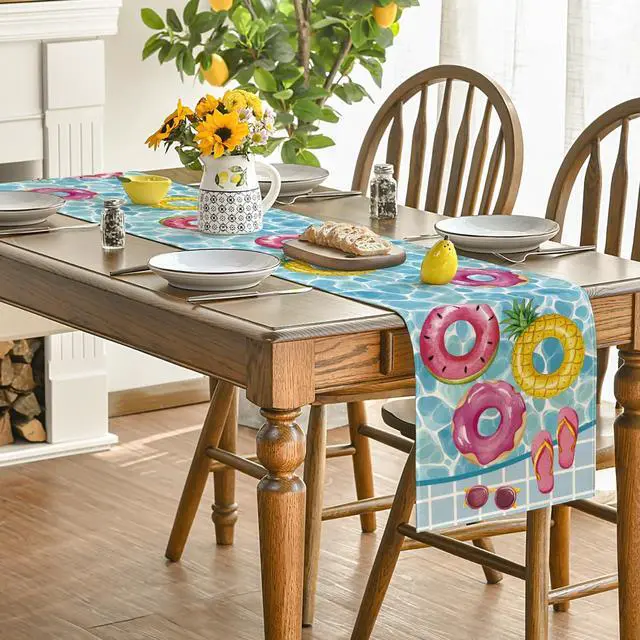 Alt view image 4 of 7 - Artoid Mode Pool Swim Ring Waterproof 210 GSM Summer Table Runner, Seasonal Kitchen Dining Table Decoration for Home Party Decor 13x72 Inch