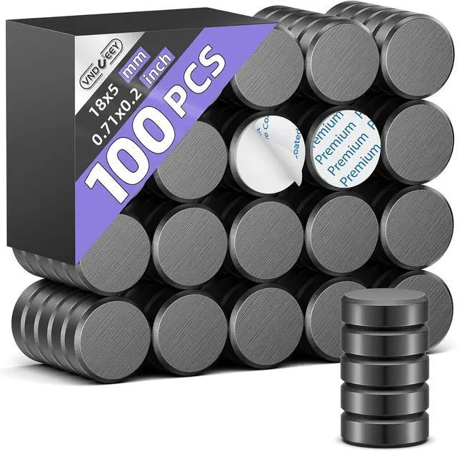 Main image of VNDUEEY 100Pcs Strong Magnets with Adhesive Backing, 0.7 * 0.2 inch Ceramic Magnet Small Round Magnets for Crafts, Circle Magnet for Refrigerator, DIY, Science Projects, School Notice Boards (Black)