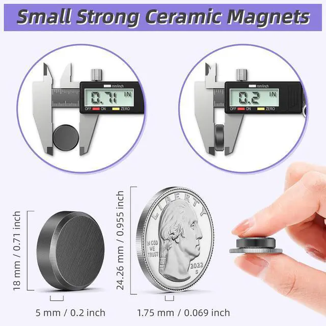 Alt view image 3 of 6 - VNDUEEY 100Pcs Strong Magnets with Adhesive Backing, 0.7 * 0.2 inch Ceramic Magnet Small Round Magnets for Crafts, Circle Magnet for Refrigerator, DIY, Science Projects, School Notice Boards (Black)