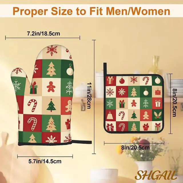 Alt view image 3 of 7 - Christmas Snowflakes Tree Oven Mitts with Matching Potholders - Heat Resistant Kitchen Accessories for Baking, Grilling, Cooking, Gifts for Women