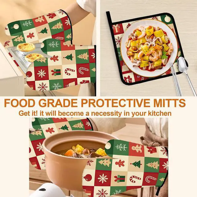 Alt view image 5 of 7 - Christmas Snowflakes Tree Oven Mitts with Matching Potholders - Heat Resistant Kitchen Accessories for Baking, Grilling, Cooking, Gifts for Women