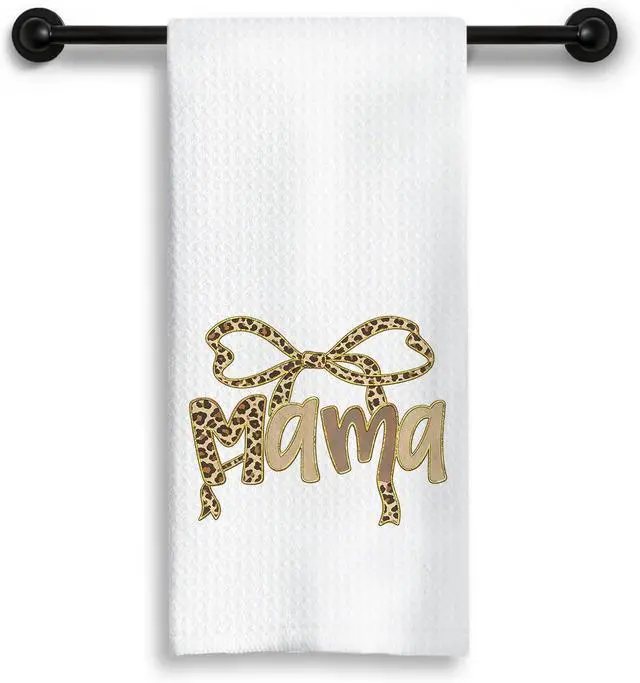 Main image of Coquette Leopard Bow Mama Kitchen Dish Towels, Mom Gifts for Birthday Mother's Day from Son Daughter, Cheetah Print Mama Decorative Hand Tea Towels for Kitchen Bathroom, 16x24 Inch