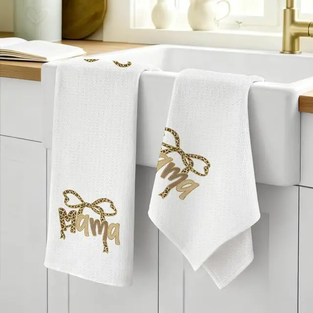 Alt view image 4 of 7 - Coquette Leopard Bow Mama Kitchen Dish Towels, Mom Gifts for Birthday Mother's Day from Son Daughter, Cheetah Print Mama Decorative Hand Tea Towels for Kitchen Bathroom, 16x24 Inch