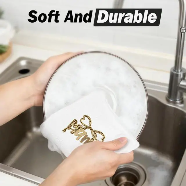 Alt view image 6 of 7 - Coquette Leopard Bow Mama Kitchen Dish Towels, Mom Gifts for Birthday Mother's Day from Son Daughter, Cheetah Print Mama Decorative Hand Tea Towels for Kitchen Bathroom, 16x24 Inch
