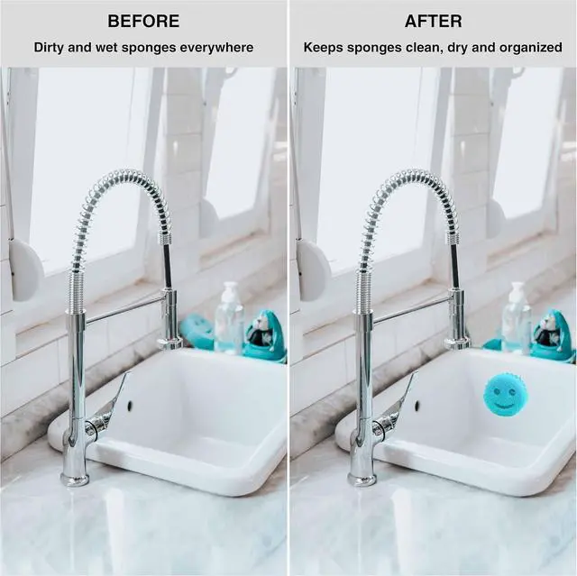 Alt view image 3 of 7 - Sponge Holder for Kitchen Sink, Suction Cup In-Sink Sponge Caddy Organizer, Dishwasher Safe, 1 Pack (Sponges Not Included)