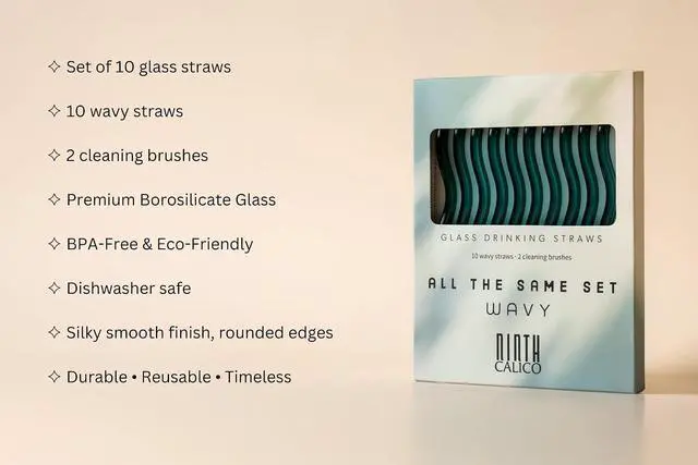 Alt view image 5 of 7 - 10-Pack Reusable Glass Drinking Straws Colorful, Durable, Shatter-Resistant Includes 5 Straight, 5 Bent Straws & 2 Cleaning Brushes For Smoothies, Iced Coffee (Forest Green, Wavy)
