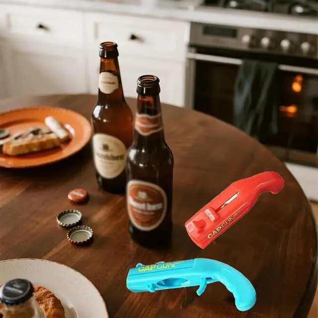 Alt view image 2 of 6 - Beer Bottle Opener Gag Gifts Cap Gun Bottle Opener Fun Practical Tool For Beer Enthusiasts Suitable For Camping Festivals College Gatherings Pool Parties (1, Red)