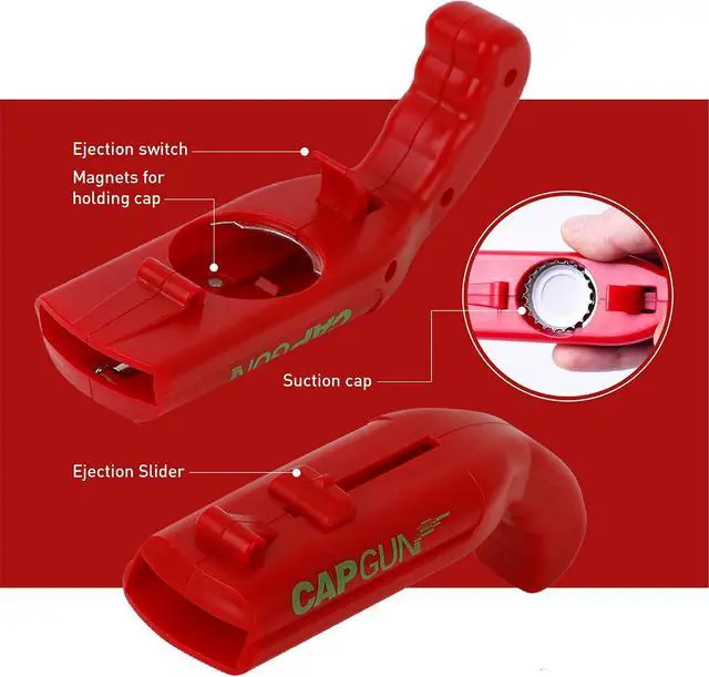 Alt view image 6 of 6 - Beer Bottle Opener Gag Gifts Cap Gun Bottle Opener Fun Practical Tool For Beer Enthusiasts Suitable For Camping Festivals College Gatherings Pool Parties (1, Red)