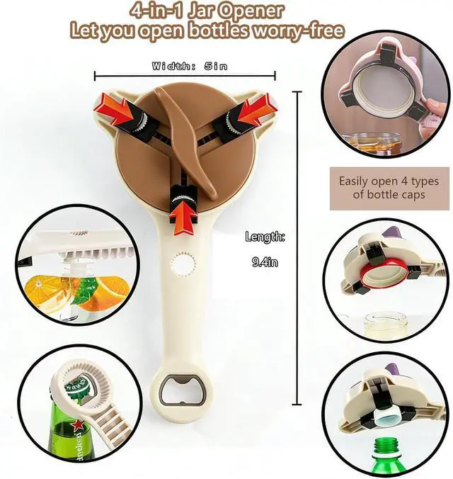 Alt view image 2 of 6 - New Jar Opener for Seniors, 4-in-1 Can Openers for Weak Hands & Arthritis Sufferers with Non Slip Teeth, Ergonomic Non-Slip Handle, Fits 1-3.5 Inch Kitchen Mason Jars, Bottle & Cans