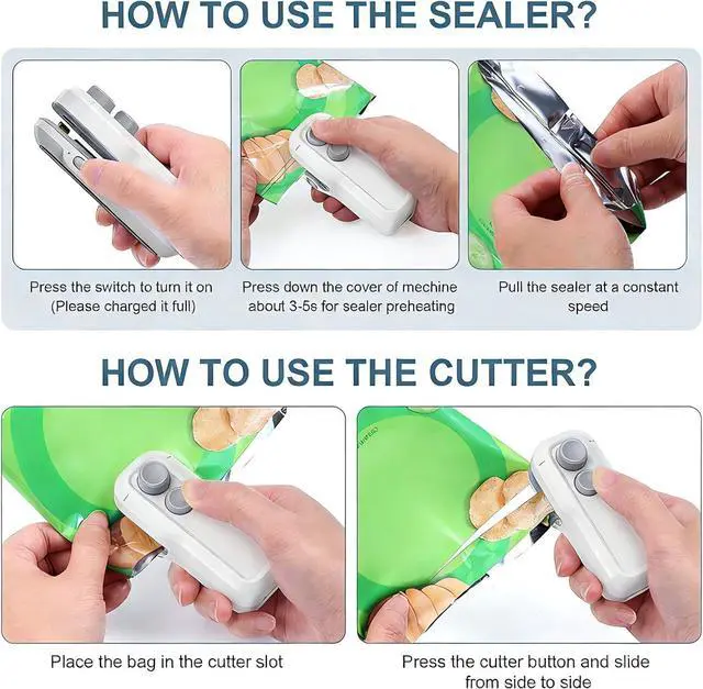 Alt view image 3 of 7 - Mini Bag Sealer, 2 in 1 Type-C Rechargeable Heat Sealer, Sealing & Cutting, Portable Bag Resealer for Plastic Bags Snack Bags