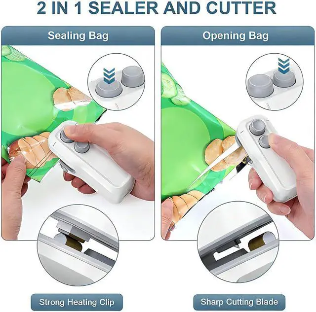 Alt view image 2 of 7 - Mini Bag Sealer, 2 in 1 Type-C Rechargeable Heat Sealer, Sealing & Cutting, Portable Bag Resealer for Plastic Bags Snack Bags