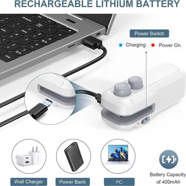Alt view image 4 of 7 - Mini Bag Sealer, 2 in 1 Type-C Rechargeable Heat Sealer, Sealing & Cutting, Portable Bag Resealer for Plastic Bags Snack Bags