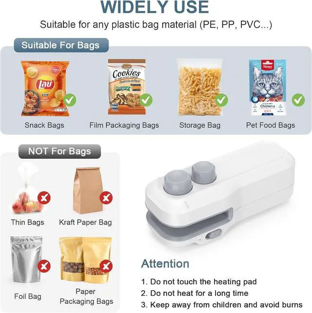 Alt view image 5 of 7 - Mini Bag Sealer, 2 in 1 Type-C Rechargeable Heat Sealer, Sealing & Cutting, Portable Bag Resealer for Plastic Bags Snack Bags