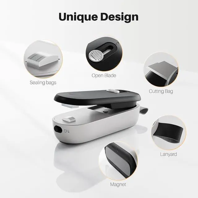 Alt view image 2 of 7 - ODSD 2 in 1 Mini Bag Sealer - Heat Seal & Cutter with Lanyard, Portable Handheld Chip Bag Sealer for Snacks, Candies & Food Storage (Batteries Included)